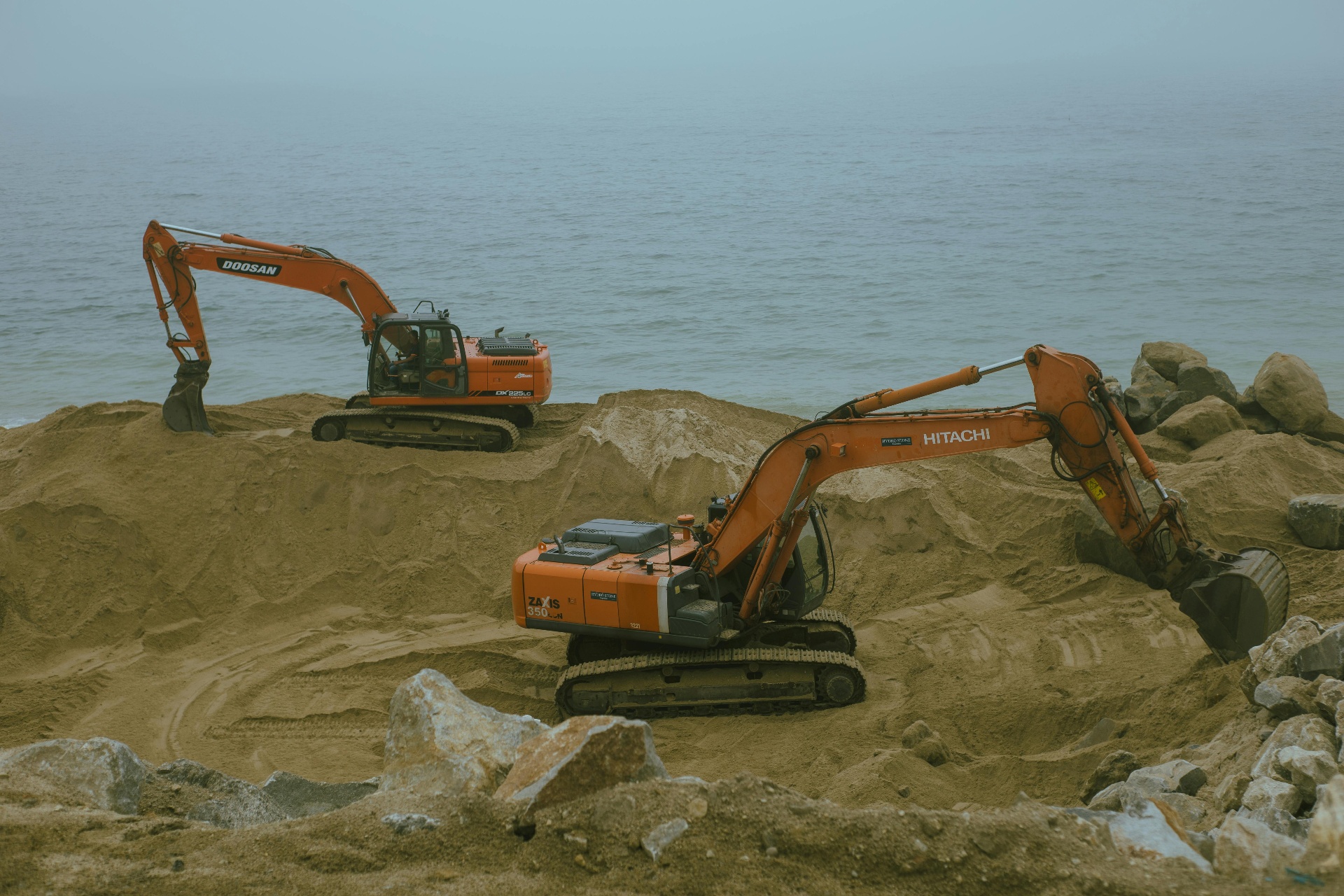 Heavy machinery on a large-scale construction site